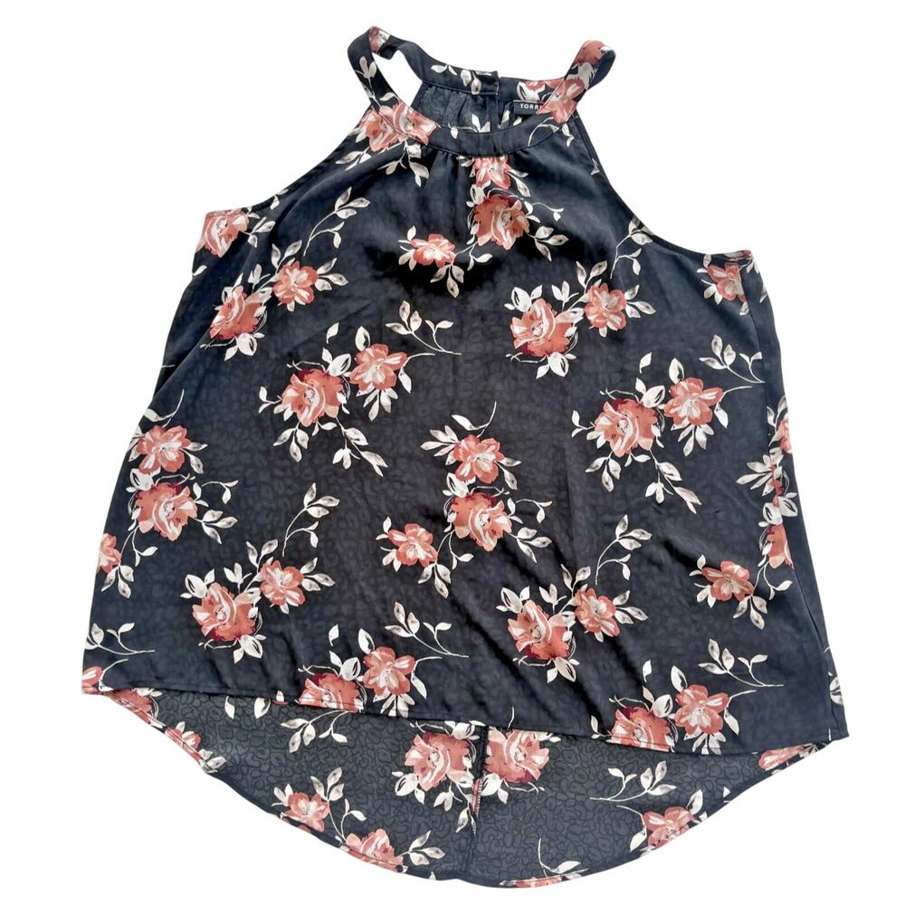 Torrid Coral Pink Floral Georgette High Neck Sleeveless HiLo Tank top Plus sz 0